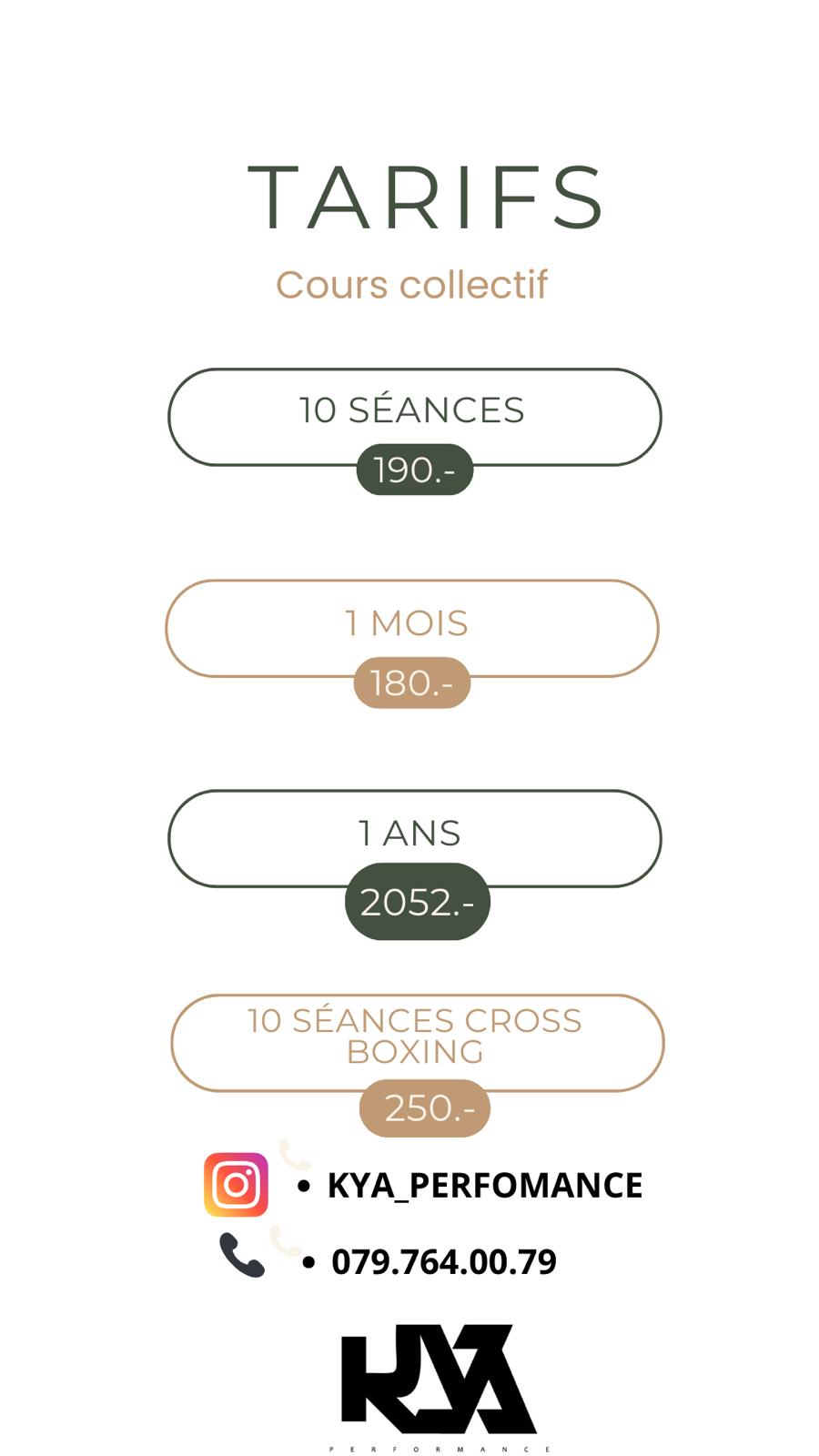 Tarifs cours collectifs